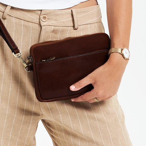 Minimalist Full Grain Leather Clutch With Detachable Wrist Strap