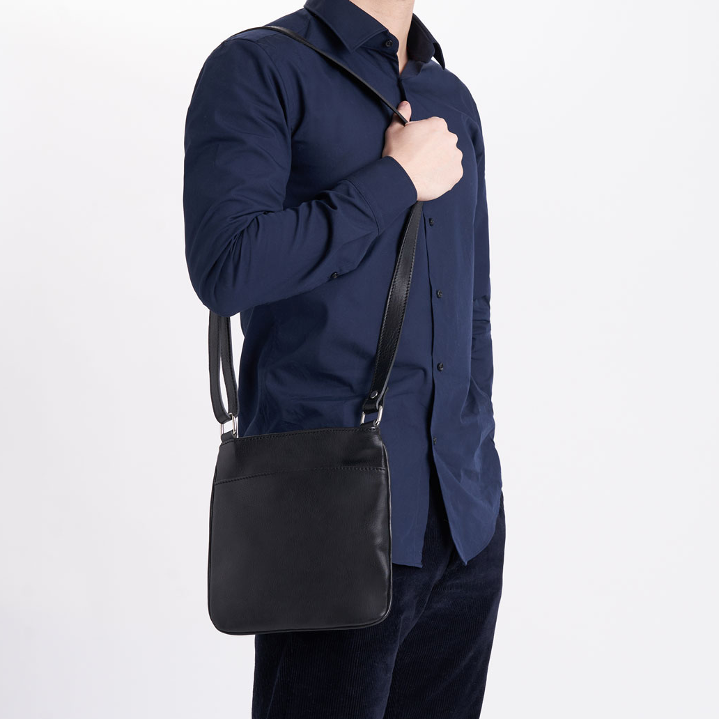 Slim Vertical Hand-Buffered Full Grain Leather Shoulder Bag With Multi-Pocket Layout