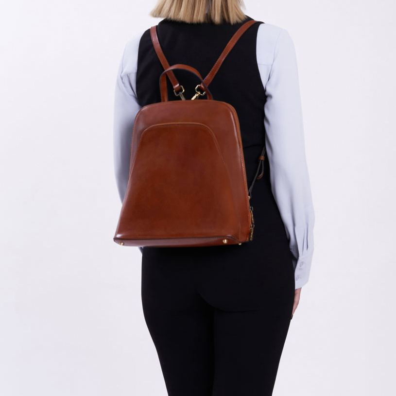 Ergonomic Hand-Buffered Full Grain Leather Minimalist Backpack With Padded Laptop Slot