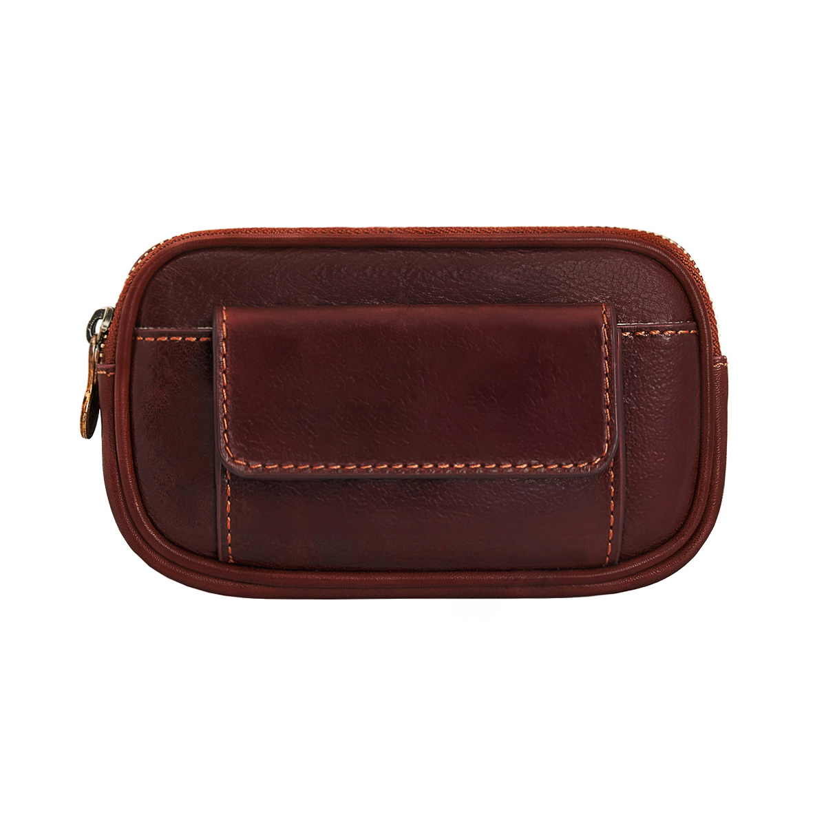 Compact Full Grain Leather Clutch Belt Pouch With Magnetic Front Pocket