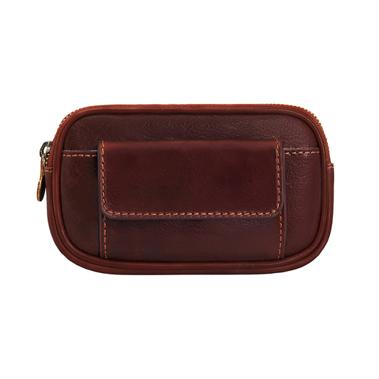 Compact Full Grain Leather Clutch Belt Pouch With Magnetic Front Pocket