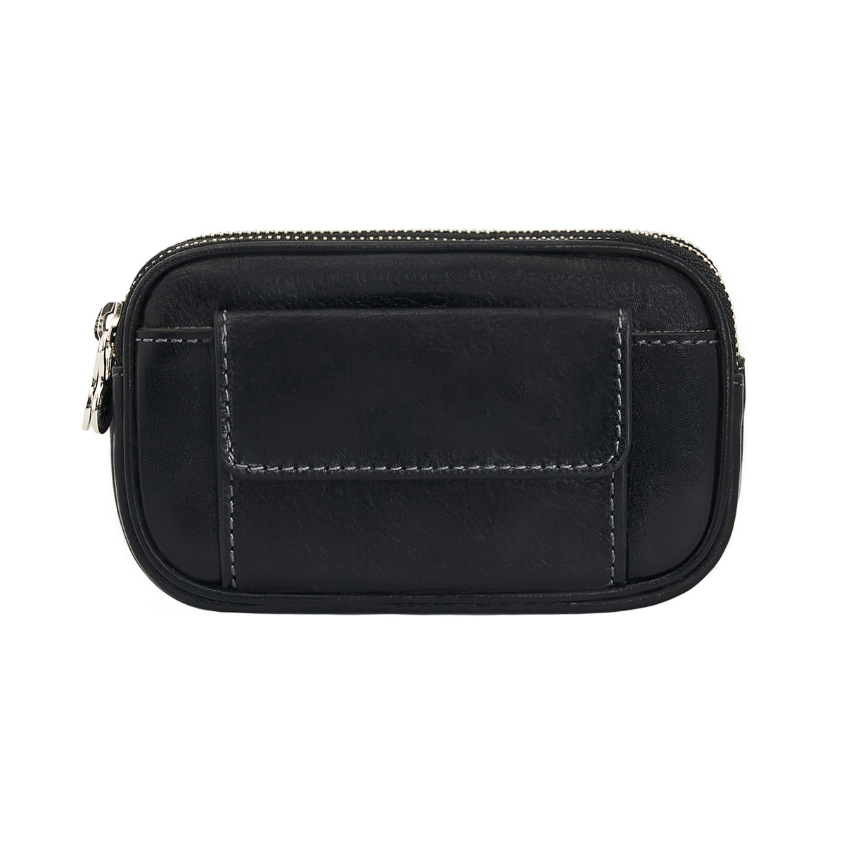 Compact Full Grain Leather Clutch Belt Pouch With Magnetic Front Pocket