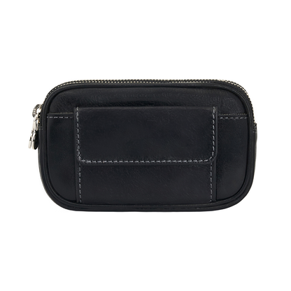 Compact Full Grain Leather Clutch Belt Pouch With Magnetic Front Pocket