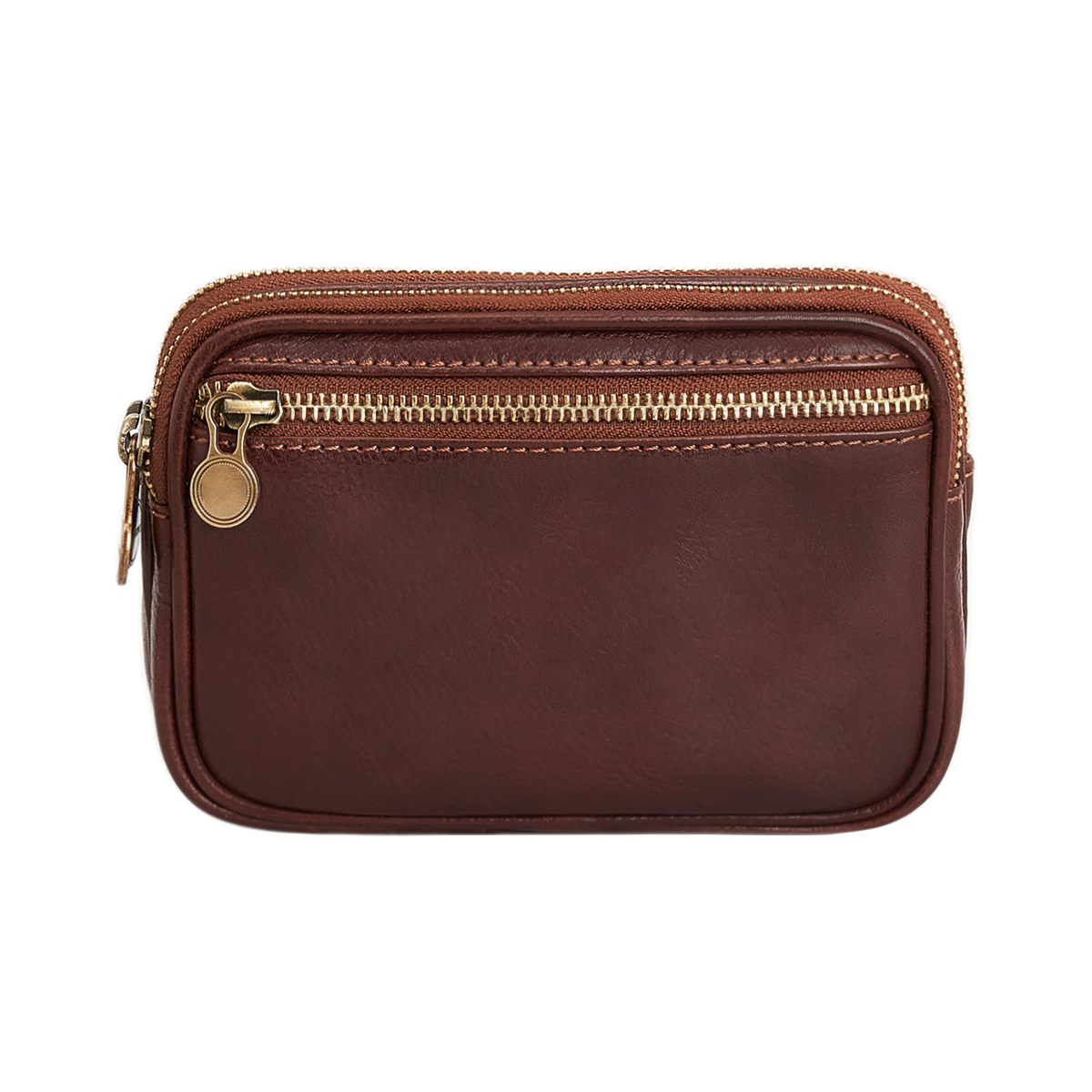 Full Grain Leather Clutch With Detachable Wrist Strap & Dual Zip Compartments