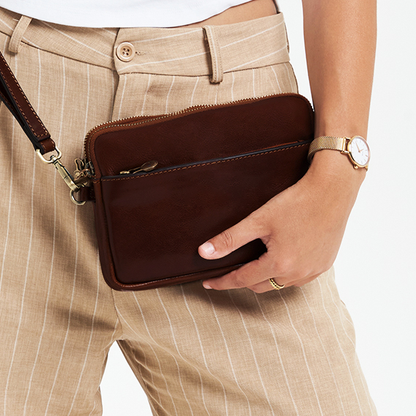 Minimalist Full Grain Leather Clutch With Detachable Wrist Strap