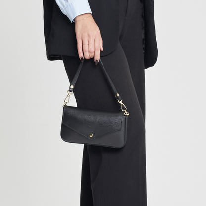 Washed Full Grain Leather Clutch With Detachable Long Crossbody Strap