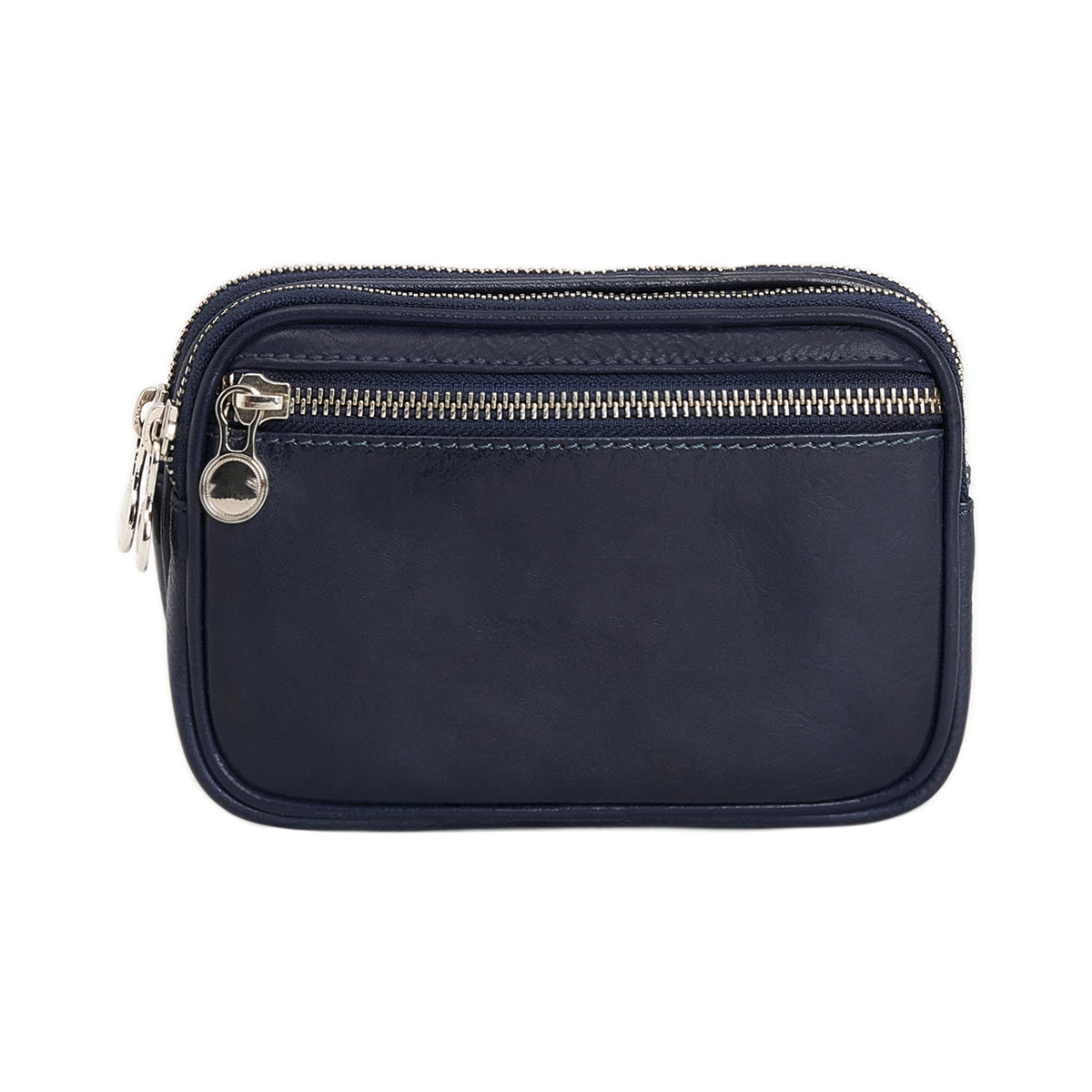 Full Grain Leather Clutch With Detachable Wrist Strap & Dual Zip Compartments