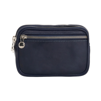 Full Grain Leather Clutch With Detachable Wrist Strap & Dual Zip Compartments