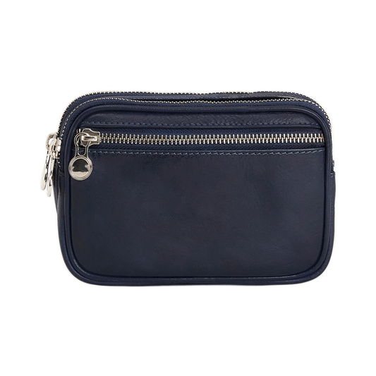 Full Grain Leather Clutch With Detachable Wrist Strap & Dual Zip Compartments