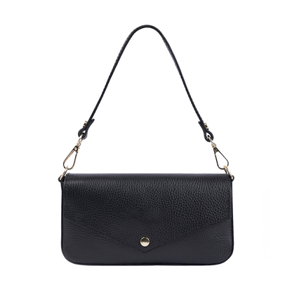 Washed Full Grain Leather Clutch With Detachable Long Crossbody Strap