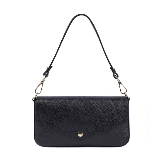 Washed Full Grain Leather Clutch With Detachable Long Crossbody Strap