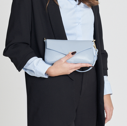 Washed Full Grain Leather Clutch With Detachable Long Crossbody Strap