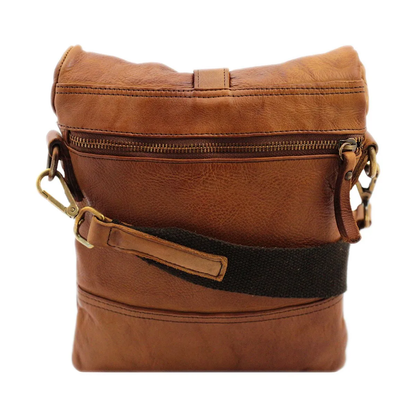 Roll-Top Washed Full Grain Leather Shoulder Bag With Dual Magnetic Closure