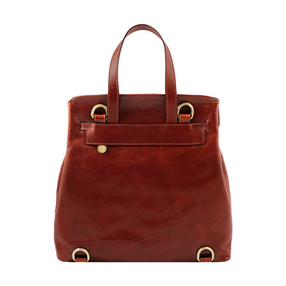 Convertible Flap Full Grain Leather Backpack With Handheld & Backpack Dual Carry Design