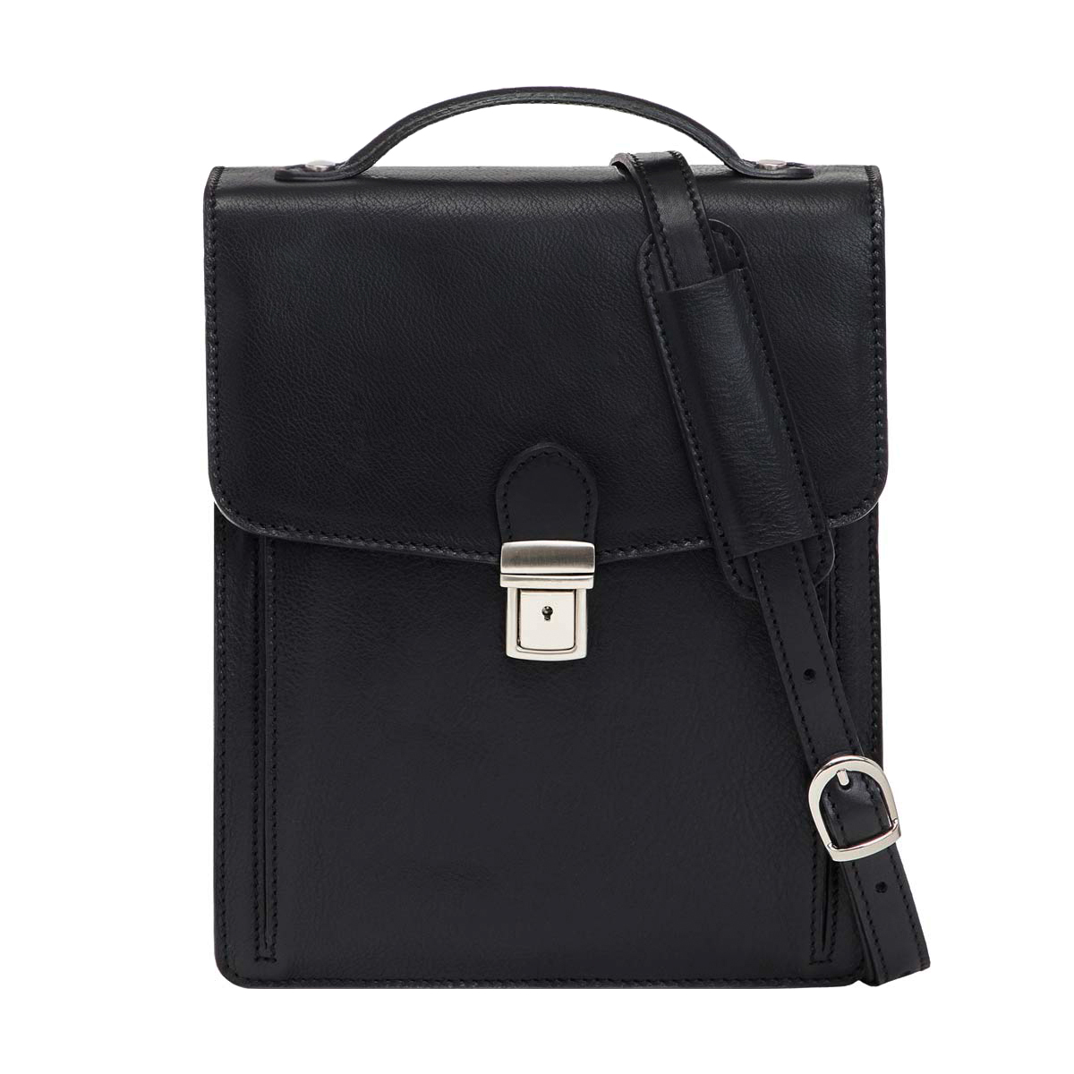 Vertical Hand-Buffered Full Grain Leather Shoulder Bag With Dual Carry Straps