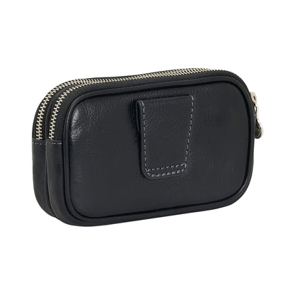 Compact Full Grain Leather Clutch Belt Pouch With Magnetic Front Pocket
