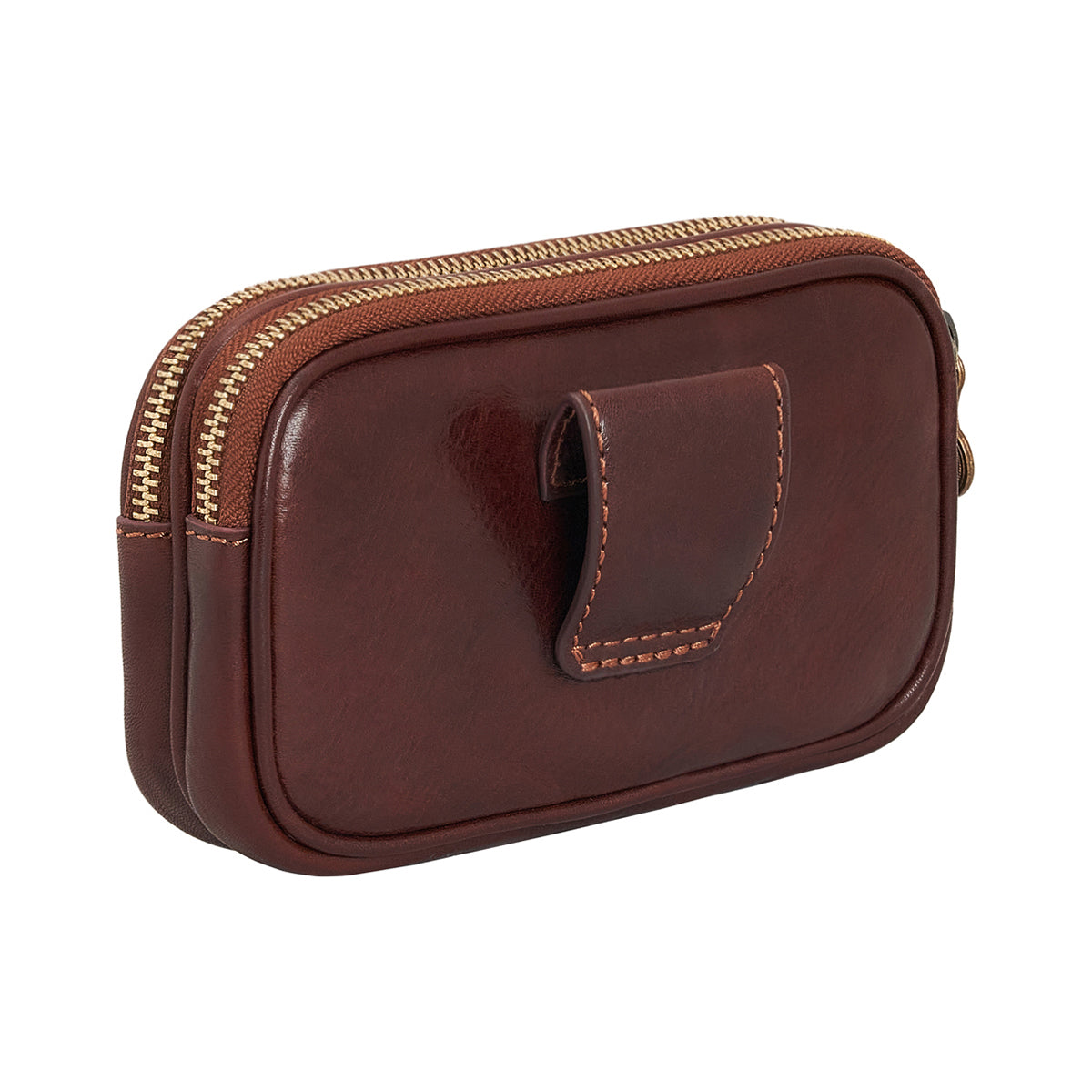 Compact Full Grain Leather Clutch Belt Pouch With Magnetic Front Pocket