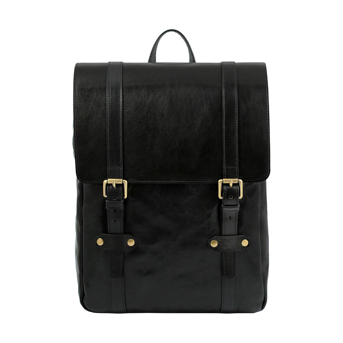 Hand-Buffered Full Grain Leather Flap Backpack With Multi Storage Compartments