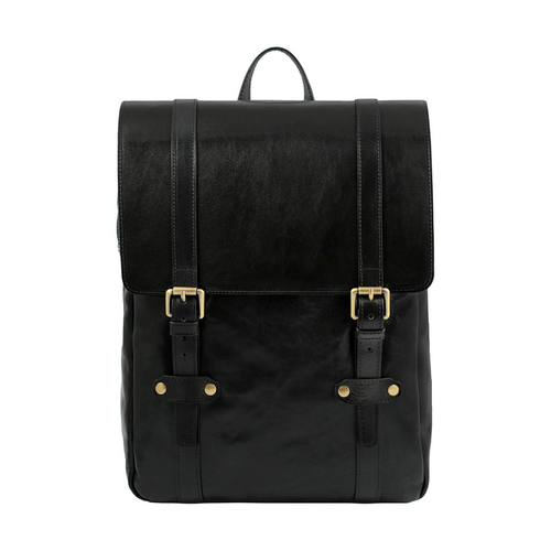 Hand-Buffered Full Grain Leather Flap Backpack With Multi Storage Compartments