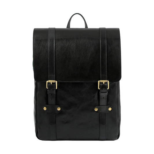 Hand-Buffered Full Grain Leather Flap Backpack With Multi Storage Compartments
