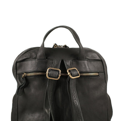 Large Vintage Washed Full Grain Leather Laptop Backpack With Multi-Zip Storage