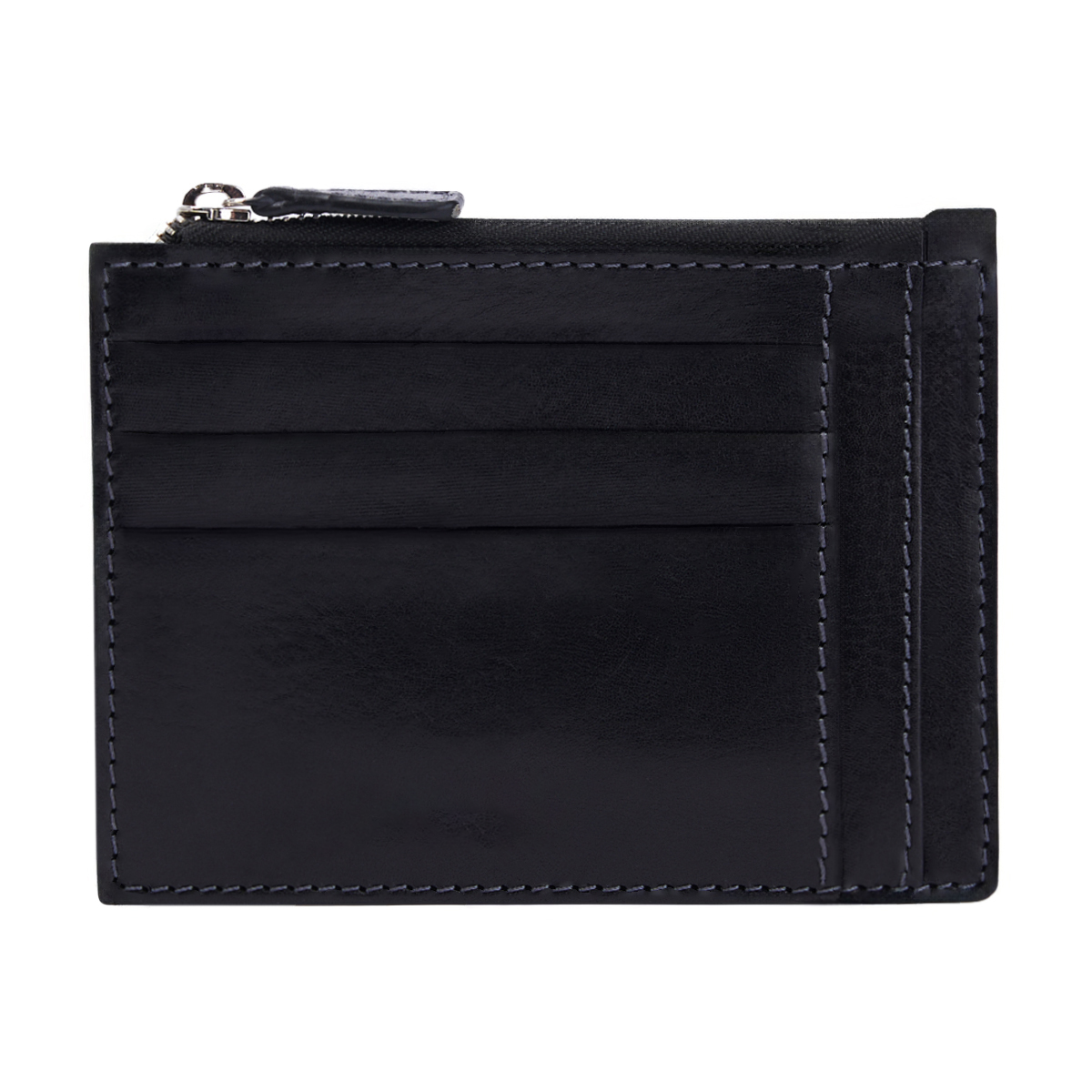 Multi-Slot Full Grain Leather Card Holder With Top Metal Zipper