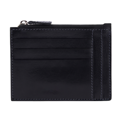 Multi-Slot Full Grain Leather Card Holder With Top Metal Zipper