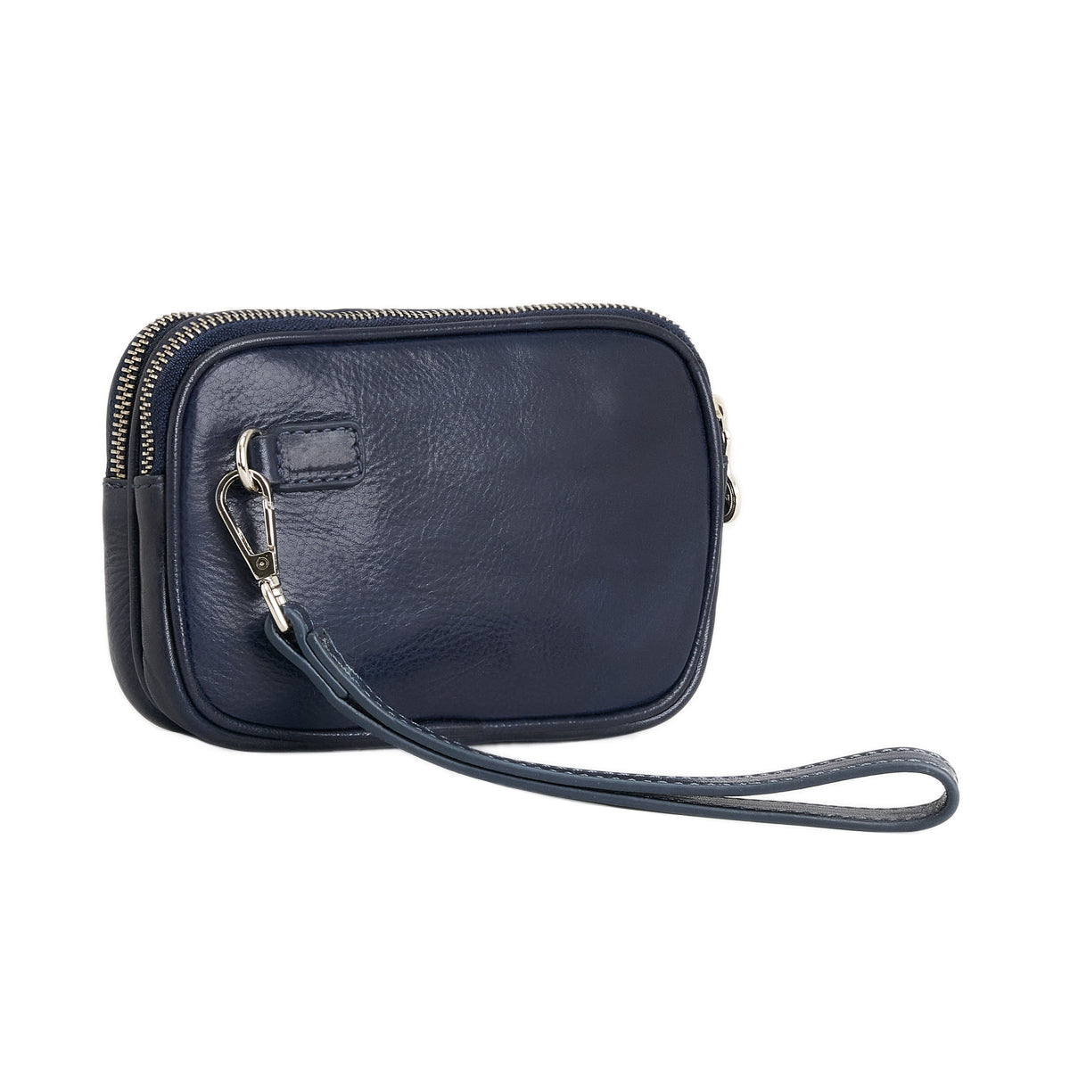 Full Grain Leather Clutch With Detachable Wrist Strap & Dual Zip Compartments