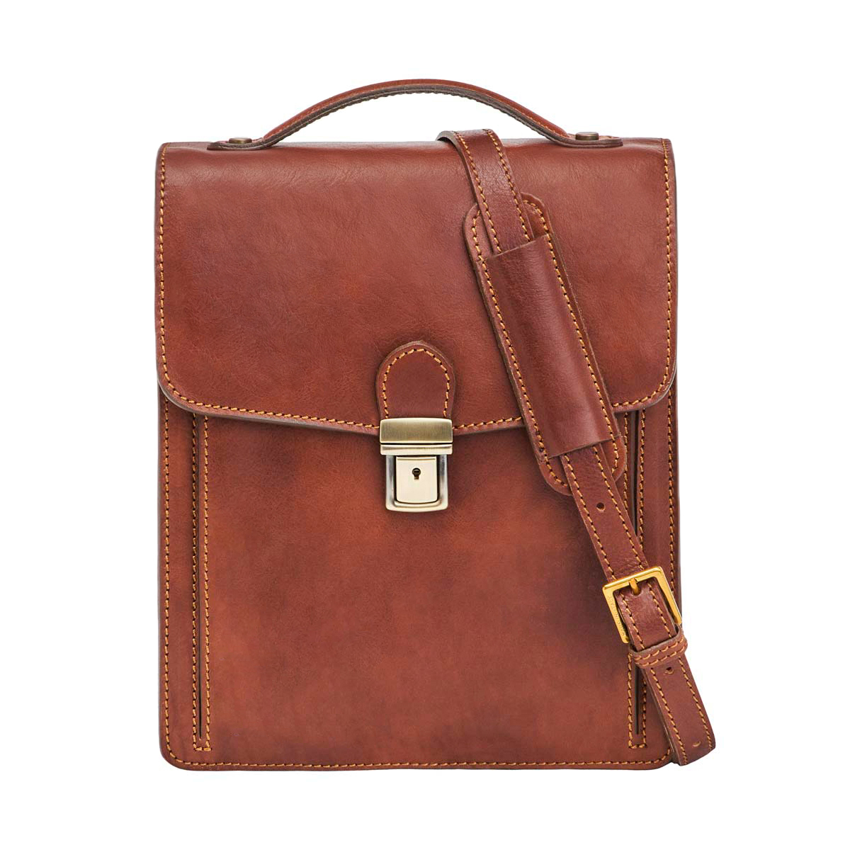 Vertical Hand-Buffered Full Grain Leather Shoulder Bag With Dual Carry Straps