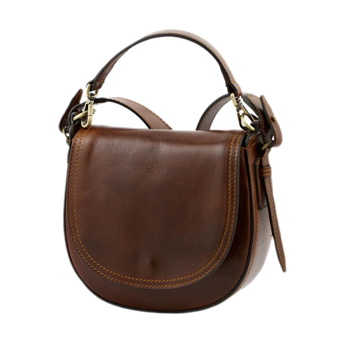 Compact Hand-Buffed Full Grain Leather Crossbody Bag With Dual Carry Straps