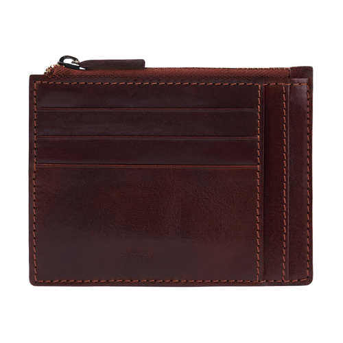 Multi-Slot Full Grain Leather Card Holder With Top Metal Zipper