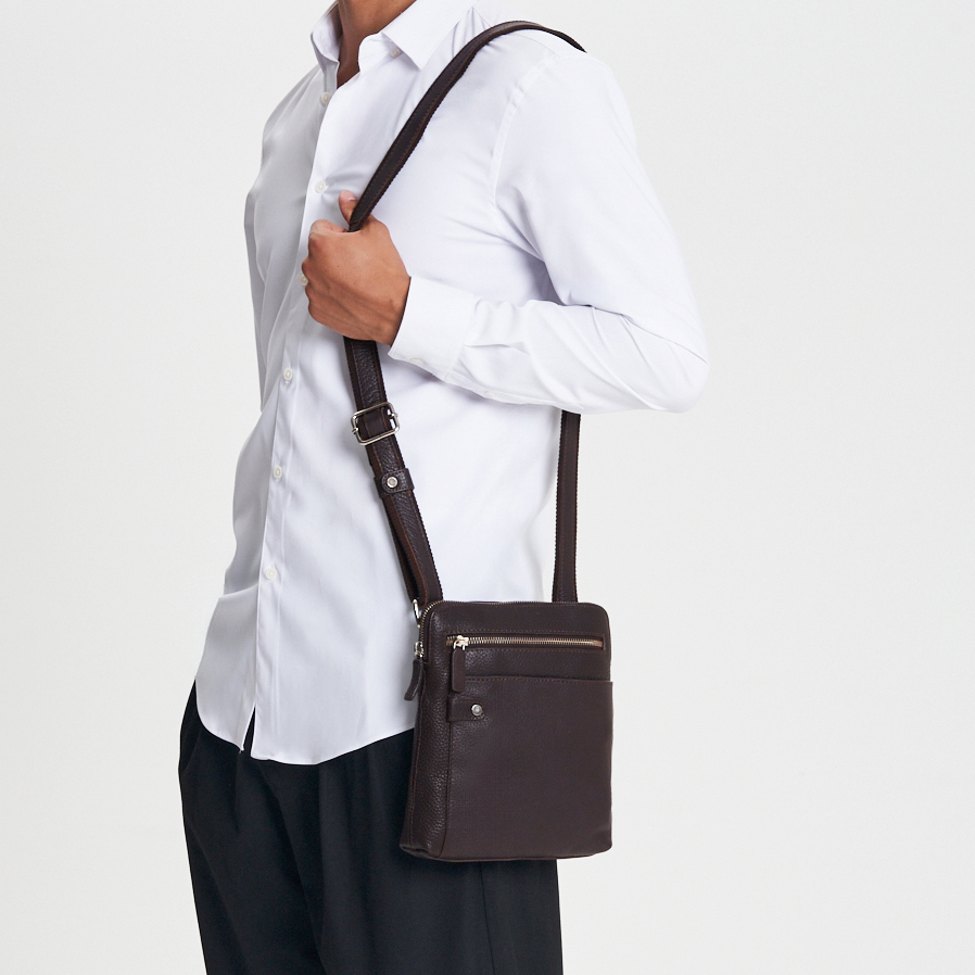 Textured Hammered Full Grain Leather Shoulder Bag With Multi-Slot Interior Storage