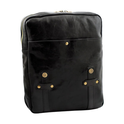 Hand-Buffered Full Grain Leather Flap Backpack With Multi Storage Compartments