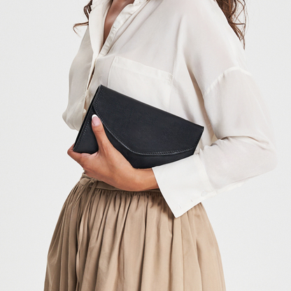 Multi-Slot Full Grain Leather Clutch With Detachable Crossbody Strap