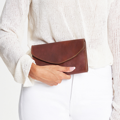 Multi-Slot Full Grain Leather Clutch With Detachable Crossbody Strap