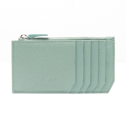 Minimalist Full Grain Leather Card Holder With Zipper Document Compartment
