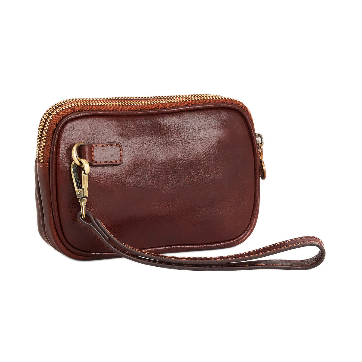 Full Grain Leather Clutch With Detachable Wrist Strap & Dual Zip Compartments
