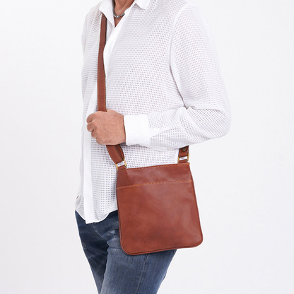 Slim Vertical Hand-Buffered Full Grain Leather Shoulder Bag With Multi-Pocket Layout