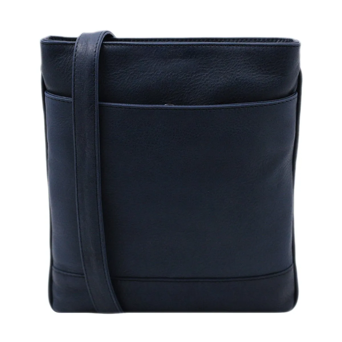 Square Saratoga Leather Shoulder Bag With Magnetic Front Pocket & Adjustable Strap