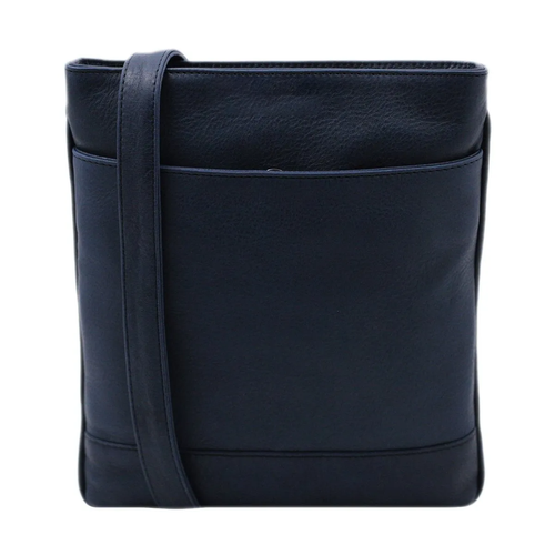 Square Saratoga Leather Shoulder Bag With Magnetic Front Pocket & Adjustable Strap