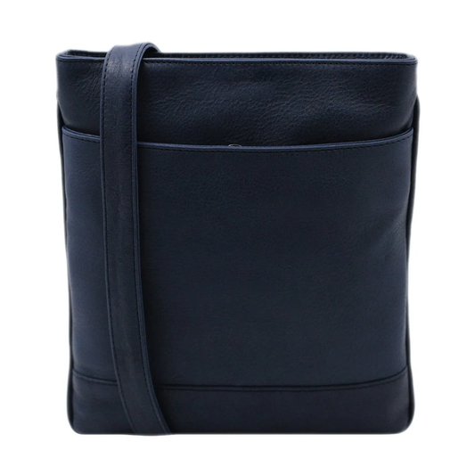 Square Saratoga Leather Shoulder Bag With Magnetic Front Pocket & Adjustable Strap
