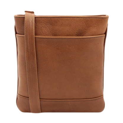 Square Saratoga Leather Shoulder Bag With Magnetic Front Pocket & Adjustable Strap