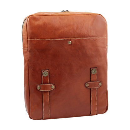 Hand-Buffered Full Grain Leather Flap Backpack With Multi Storage Compartments