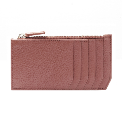 Minimalist Full Grain Leather Card Holder With Zipper Document Compartment