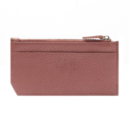 Minimalist Full Grain Leather Card Holder With Zipper Document Compartment