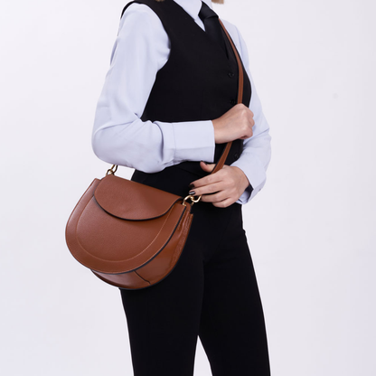 Full Grain Saddle Leather Crossbody Bag With Dual Detachable Straps