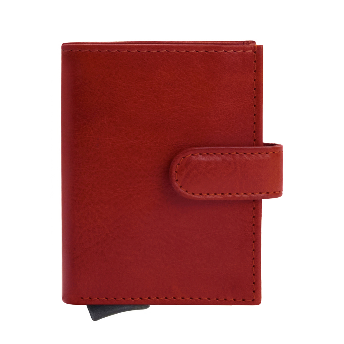 RFID Blocking Pop-Up Full Grain Leather Card Holder With Snap Strap