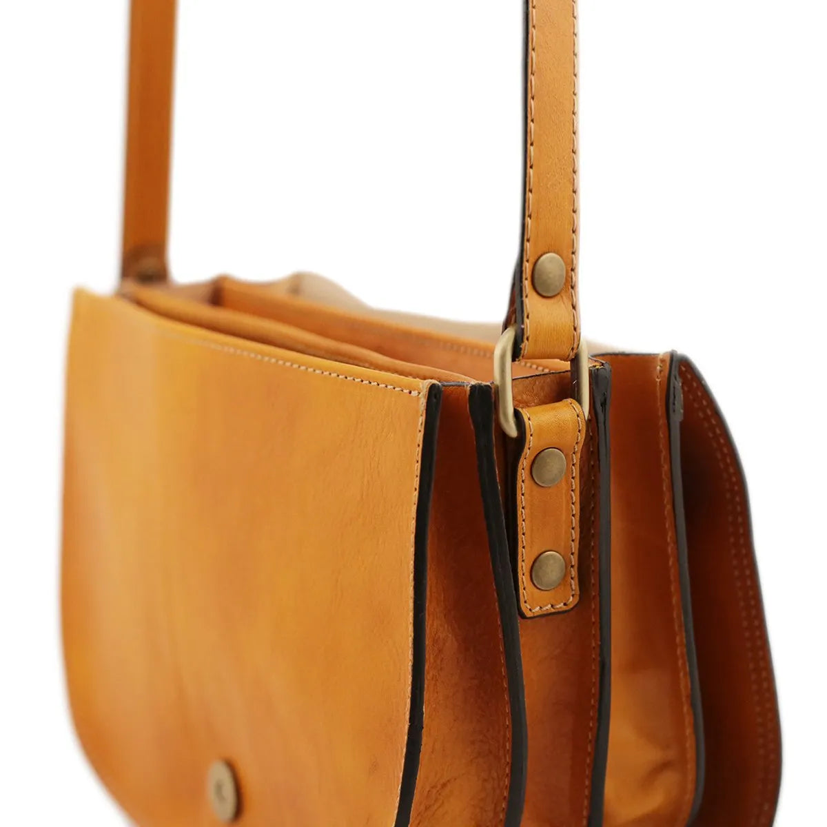 Hand-Buffered Full Grain Leather Crossbody Bag With Multi-Pocket Storage