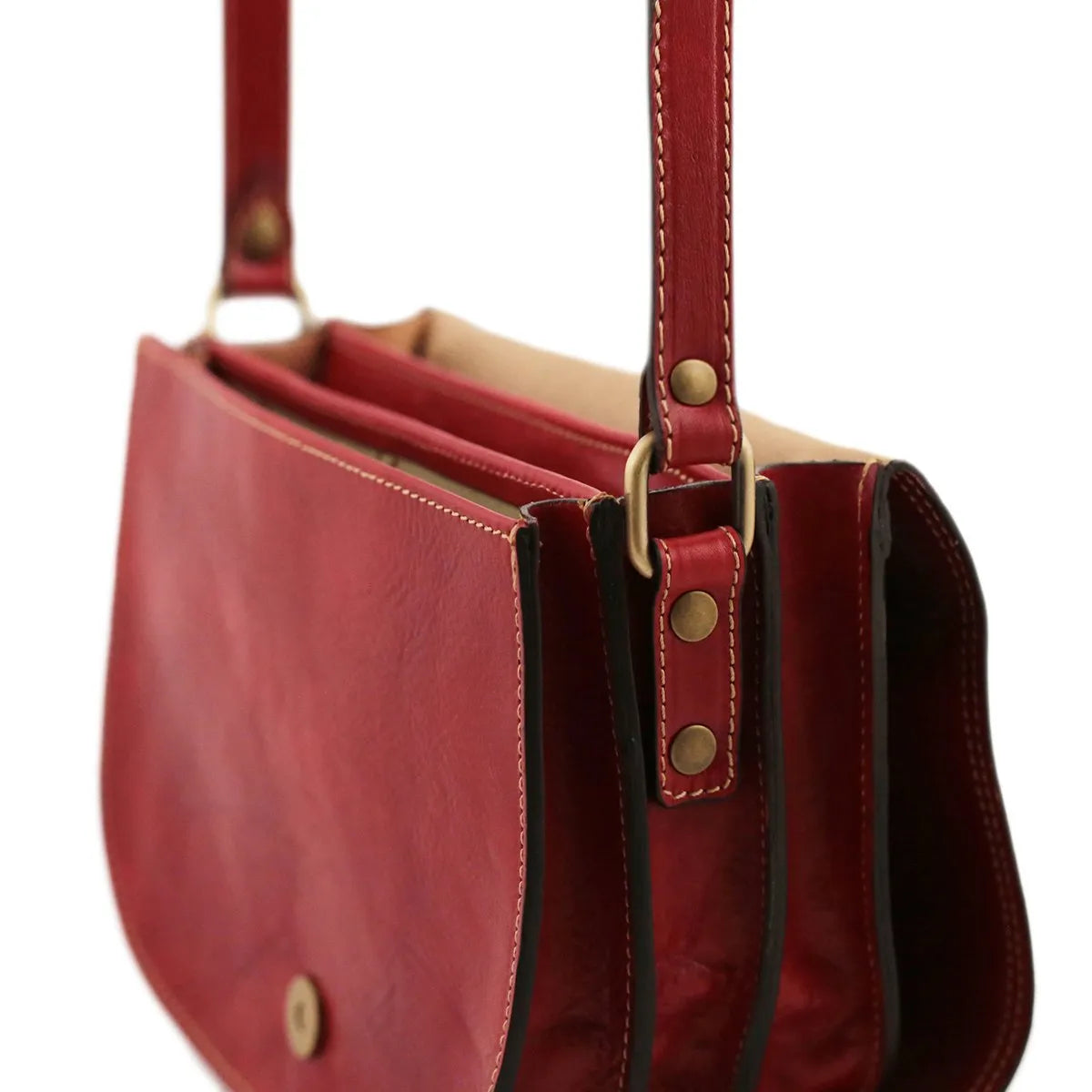 Hand-Buffered Full Grain Leather Crossbody Bag With Multi-Pocket Storage