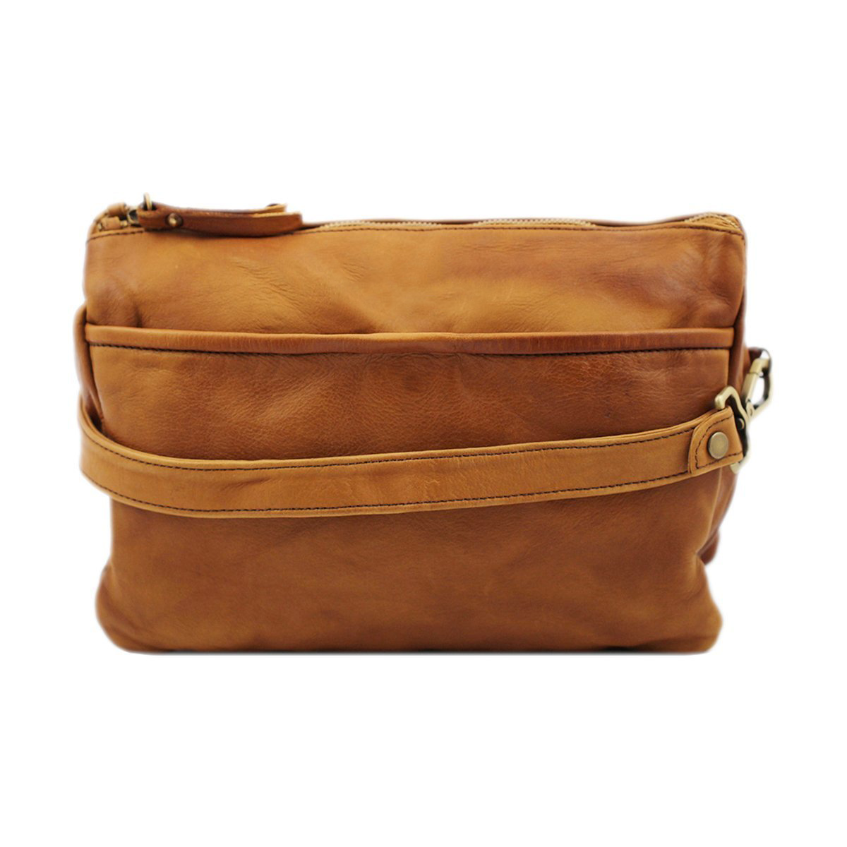 Washed Full Grain Leather Crossbody Bag With Detachable Adjustable Strap